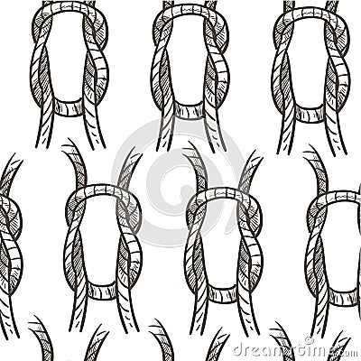 Rope knot loop or cordage, nautical theme seamless pattern Vector Illustration