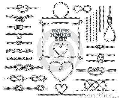 Rope knots collection. Seamless decorative elements. Vector Illustration