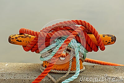 Rope Mooring Bollard Stock Photo