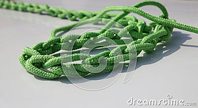 Rope mooring green on the deck Stock Photo