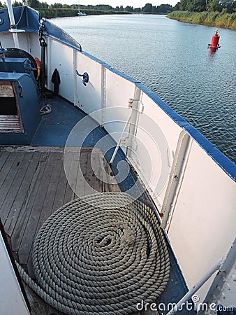 Rope on ship desk Stock Photo