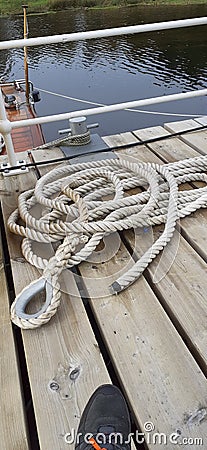 Rope walkway lake England boat Stock Photo