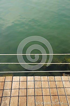 Rope walkway wood on the sea Stock Photo