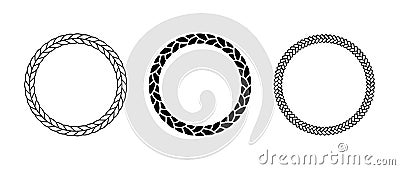 Ropes frame set. Round cord border collection. Circle rope wreath loop pack. Chain, braid, plait borders bundle Vector Illustration