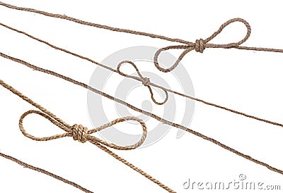 Ropes with knot and bowknot, isolated on white Stock Photo
