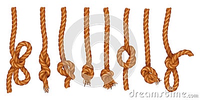 Ropes With Knot Realistic Set Vector Illustration