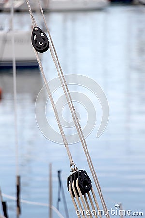 Ropes and pulleys, detail Stock Photo