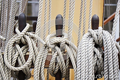 Ropes and Rigging on a sail ship Stock Photo