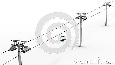 Ropeway and lift isolated on white background. Top view. 3d Stock Photo