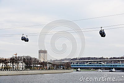 Ropeway in Moscow which connects Luzhniki sportsa area and Vorobyovy hills. Editorial Stock Photo