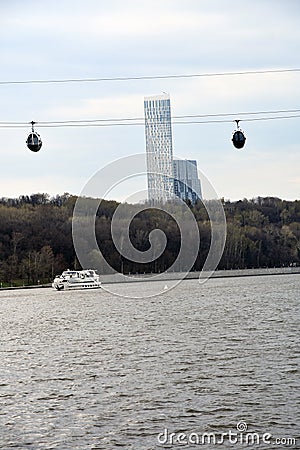 Ropeway in Moscow which connects Luzhniki sportsa area and Vorobyovy hills. Editorial Stock Photo