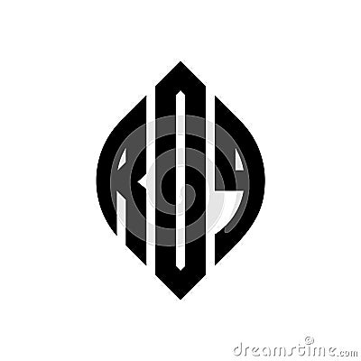 ROQ circle letter logo design with circle and ellipse shape. ROQ ellipse letters with typographic style. The three initials form a Vector Illustration