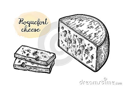 Roquefort cheese ink sketch. Vector Illustration