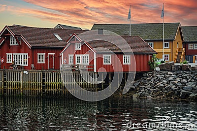 Rorbuer in Svolvaer traditional houses of the fishermen Stock Photo