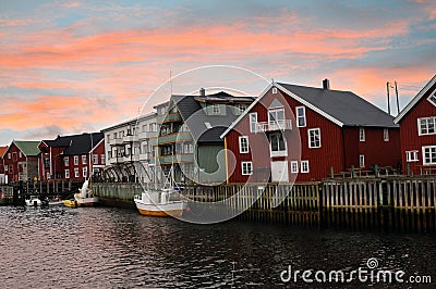 Rorbuer in Henningsvaer, Lofoten Island Stock Photo