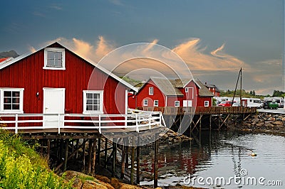 Rorbuer in Henningsvaer, Lofoten Island Stock Photo