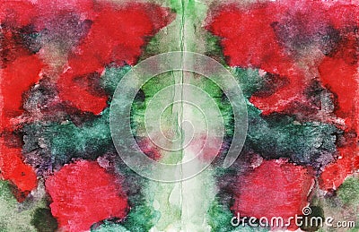 Rorschach test, watercolor, monotype, abstract colorful symmetric painting, texture background for your design. green blue red Stock Photo