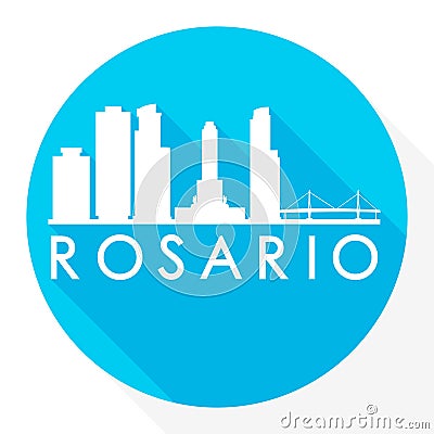 Rosario, Santa Fe Province, Argentina Flat Icon. Skyline Silhouette Design. City Vector Art Famous Buildings. Vector Illustration