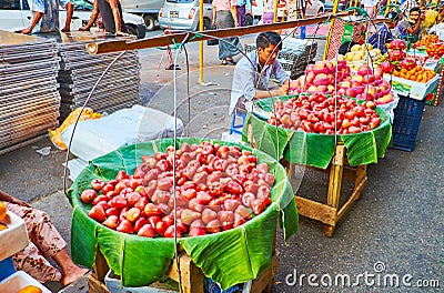 Rose apples in Chinatown market of Yangon, Myanmar Editorial Stock Photo