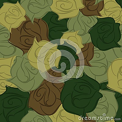 Rose army seamless pattern. Military texture of flowers. Vector Vector Illustration