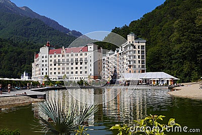 Rose Beach with holidaymakers in Rosa Khutor. Sochi, Russia Editorial Stock Photo