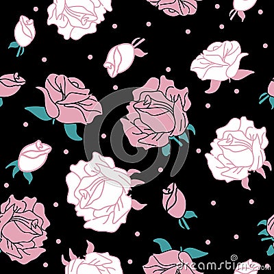 Rose on black background pattern seamless Stock Photo