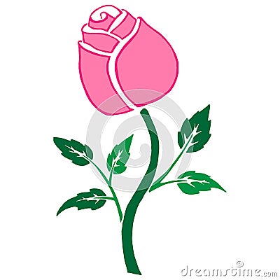 Rose blooming icon. Vector illustration of a rose bud with leaves. Hand drawn beautiful rose flower Vector Illustration