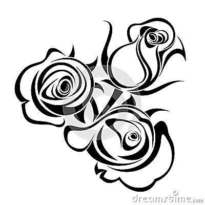 Rose buds. Black silhouettes. Vector Illustration