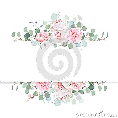 Rose, camellia, orchid, peony, silver dollar eucalyptus vector d Vector Illustration