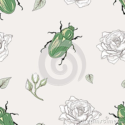 Rose chafer seamless pattern Vector Illustration