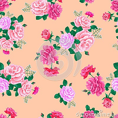 Rose cute seamless pattern pink3 Vector Illustration