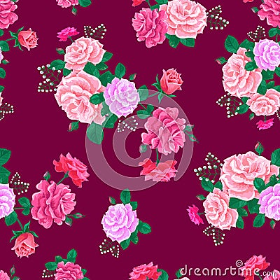 Rose cute seamless pattern pink 7-01 Vector Illustration