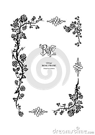 Rose floral black frame Vector Illustration