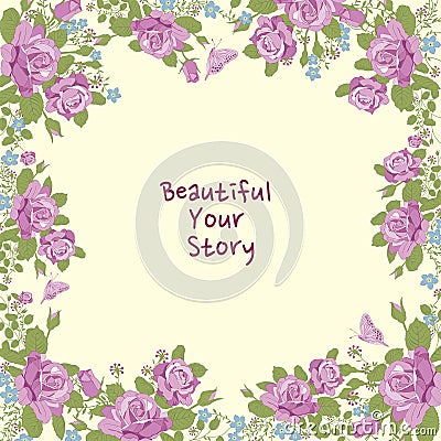 Rose flower and butterfly frame background Vector Illustration