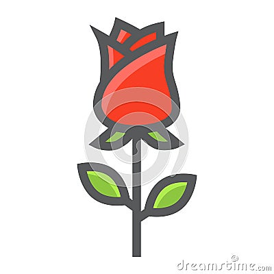 Rose flower filled outline icon, valentines day Vector Illustration