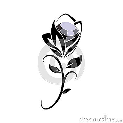 Black diamond rose icon Vector Illustration