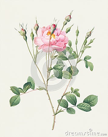 Rose Flower. Botanical flower illustration Cartoon Illustration