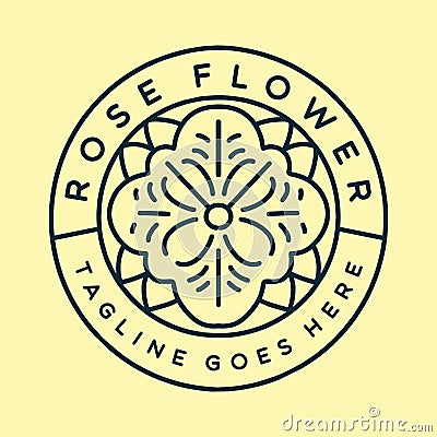 Rose Flower illustration Monoline Vector Logo, Beauty Flora vintage badge, creative emblem Design For Tshirt Vector Illustration