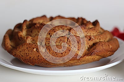 Rose flower shaped whole wheat plantain cake Stock Photo