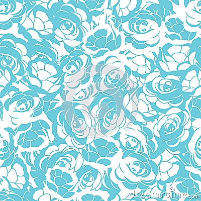 Rose flower white and turquoise seamless vector pattern background. Vector Illustration