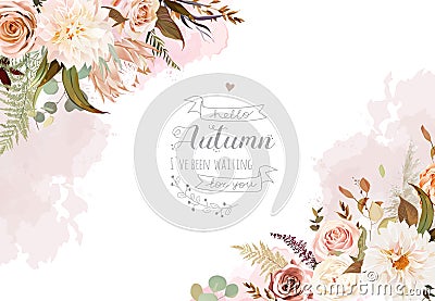 Rose flowers, protea,ranunculus, dahlia, pampas grass,fern Vector Illustration