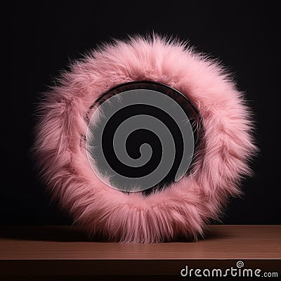 Rose Fur Minimalistic Round Picture Frame. Stock Photo