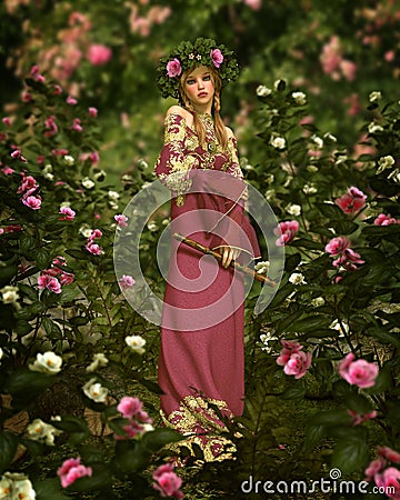 In the Rose Garden, 3d CG Stock Photo