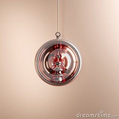 Rose-gold Christmas tree ornament in rose-gold glass on rose-gold background Stock Photo