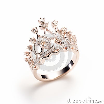 Rose Gold And Diamond Crown Ring - Uhd Image With Dansaekhwa Style Stock Photo