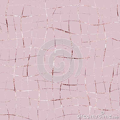 Rose gold foil. Seamless pattern. Glitter marble. Background sparkle lines. Abstract delicate structure wavy twist. Modern stylish Vector Illustration