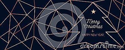 Rose gold geometric Christmas web banner design template. Luxury Vector Illustration