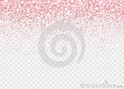 Rose gold glitter partickles isolated on transparent background. Falling sparkling confetti. Vector Illustration