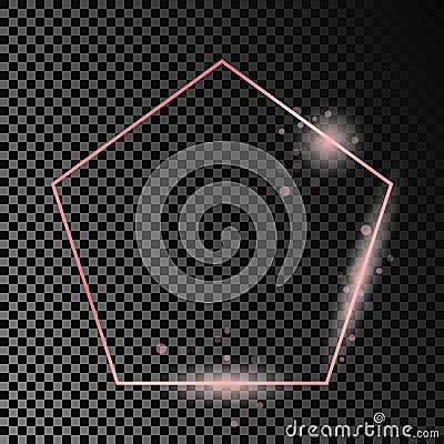 Rose gold glowing pentagon shape frame Vector Illustration