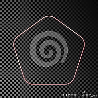 Rose gold glowing rounded pentagon shape frame Vector Illustration